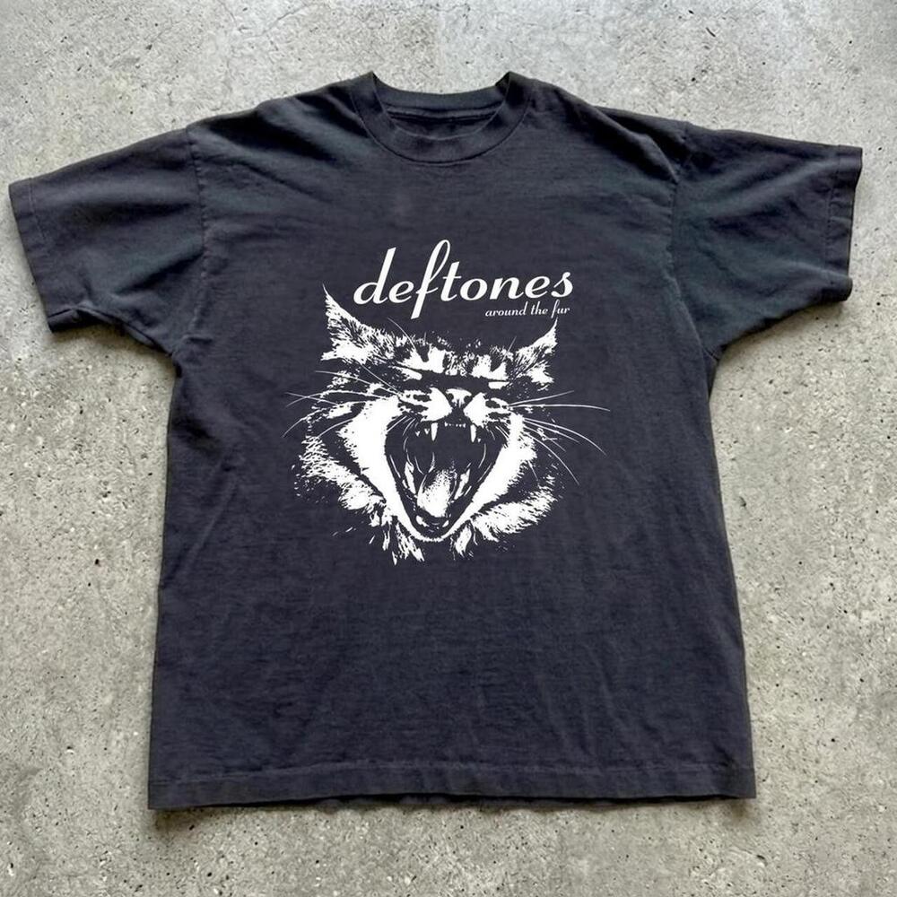 Deftones Around The Fur Cat Grunge Black Graphic T-Shirt